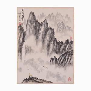 Acquerello su carta, paesaggi cinesi, set di 2