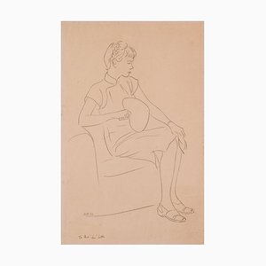 Scott, Lady Assise avec Ventilateur, 1948, Travail sur Papier
