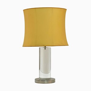 Mid-Century Italian Table Lamp with Lucite Column & Brass Base by Romeo Rega, 1970s