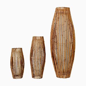 Mid-Century Italian Bamboo and Rattan Floor Lamps, Set of 3