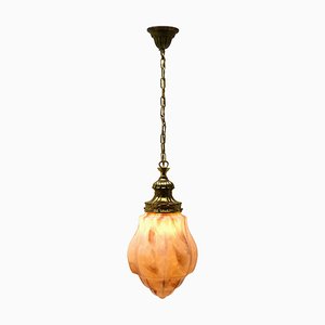 Opaline Shade & Brass Pendant Lamp from Scailmont, Belgium, 1930s