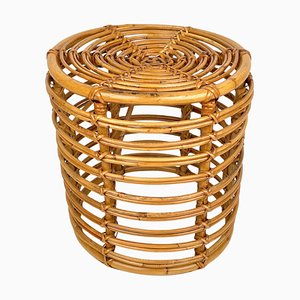 Bamboo & Wicker Round Pouf Stool by Franco Albini, Italy, 1960s