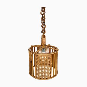 Mid-Century French Riviera Rattan & Wicker Pendent, Italy, 1960s