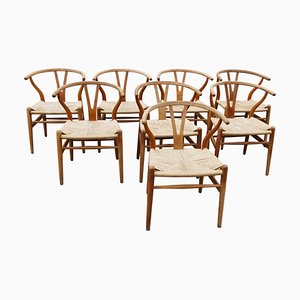 Chaises Wishbone Mid-Century en Chêne par Hans Wegner, Set de 8