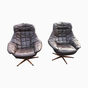 Mid-Century Danish Lotus Leather Lounge Chairs by H W Klein for Bramin, 1960s, Set of 2