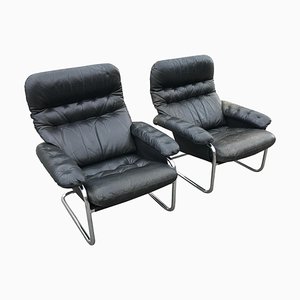 Set of Cantilever Leather Chairs by Sam Larsson for DUX, 1972