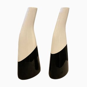 Italian Black and White Ceramic Vases by La Donatella, 1960s, Set of 2