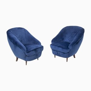 Vintage Blue Velvet Armchairs by Gio Ponti for Casa e Giardino, Set of 2