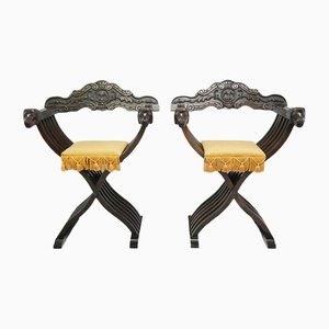 Savonarola Curul Emperor Farmers Chairs with Pillows, Set of 2
