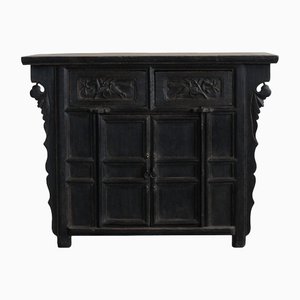 Antique Dark Elm Panelled Cabinet