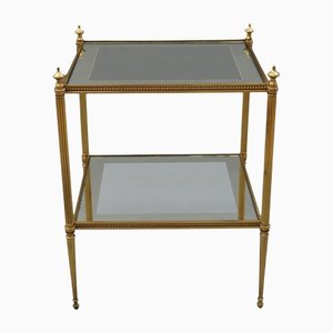 Vintage French Mirror Glass Side Table with Brass Frame