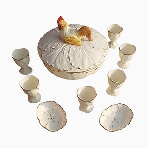 Antikes Osterei mit Schale und Eierbechern, 10 . Set