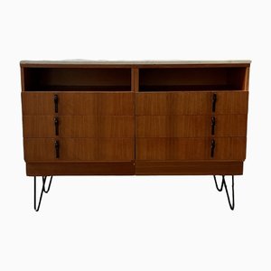 Teak 6-Drawer Side Cabinet with Marble Top, 1960s