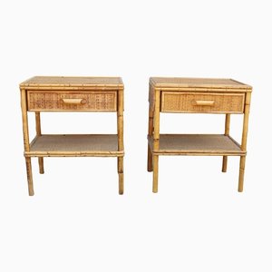 Italian Bamboo & Rattan Bedside Tables, 1950s, Set of 2