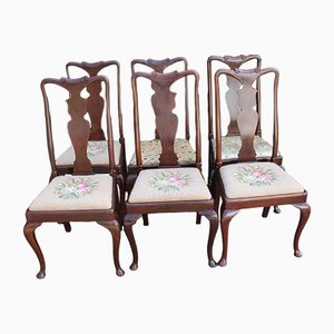 Mahogany Queen Ann Dining Chairs, 1920s, Set of 6