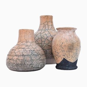 Artistic Ceramic Vases with Cracked Surfaces, Set of 3
