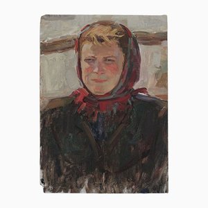 Retrato de campesino, década de 1900, óleo sobre cartón