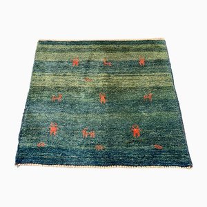 Grüner handgewebter Vintage Teppich