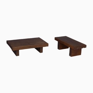 Vintage Rustic Wooden Low Table, Set of 2