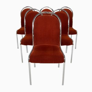 Belgian Tubular Frame and Velvet Dining Chairs, 1970s, Set of 6