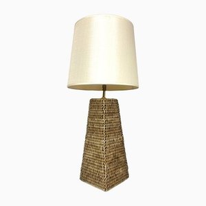 Conical-Shaped Woven Rattan Table Lamp, 1970s