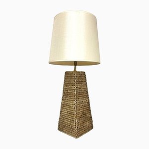 Kegelförmige Tischlampe aus gewebtem Rattan, 1970er