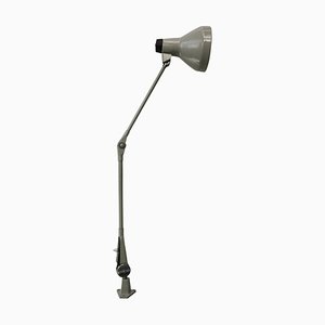 Industrielle Vintage 2-armige Maschinisten-Schreibtischlampe aus grauem Metall von Rademacher