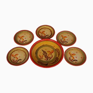 Fruit Bowl & Plates from Knabstrup, 1900s, Set of 6