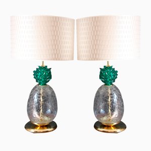 Large Pineapple Table Lamps in Emerald Green Murano Glass, Set of 2