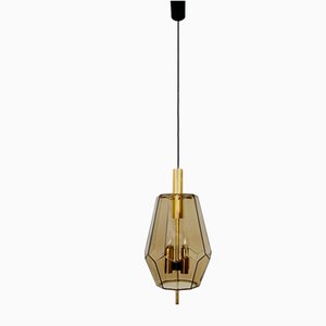 Smoked Glass & Brass Pendant Light from Limburg, 1960s