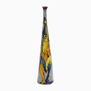 Botella Mid-Century grande multicolor de Carlo Zauli, años 50
