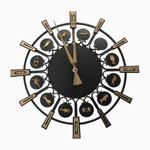 Reloj de pared Zodiac de metal, años 70