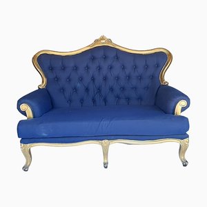 Antique Louis XV Blue Sofa with Gilt Gold