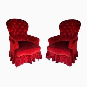 Antique Red Velvet One Seater Sofa