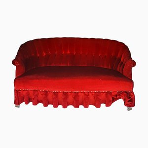 Antique 2-Seat Sofa in Intense Red Velvet