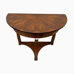 Table Console Biedermeier Demi-Lune en Placage de Noyer et Erable, Autriche, 1830s