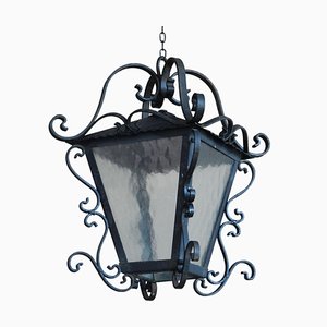 Mid-Century Wrought Iron & Glass Outdoor Lantern