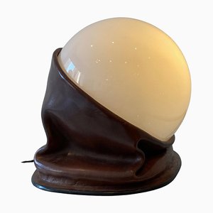 Table Lamp in Havana Leather and Opaline Glass