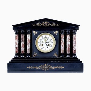 Reloj de repisa victoriano antiguo de mármol negro