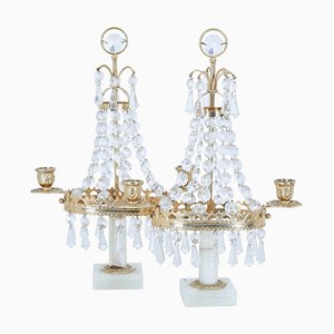 Candelabri vintage in vetro e marmo, set di 2