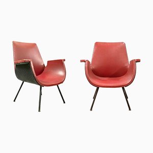 Set of Vintage Red Armchairs by Gastone Rinaldi, Mid-20th-Century