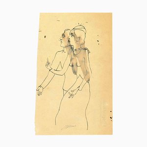 Mino Maccari, The Couple, Original Drawing, 1950s