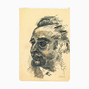 Mino Maccari, The Portrait, Original Zeichnung, Mitte des 20. Jahrhunderts