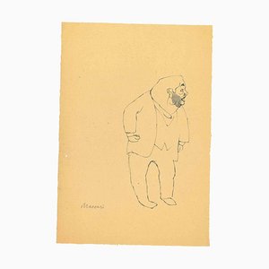 Mino Maccari, The Standing Man, Original Drawing, 1950s