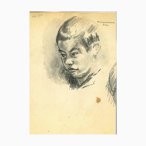 Mino Maccari, The Portrait of a Boy, Dibujo original, años 50