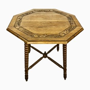 Antique 8-Sided Wood Carving Table