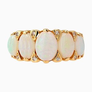 Französischer Moderner Ring aus 18 Karat Gelbgold mit Opal Diamanten