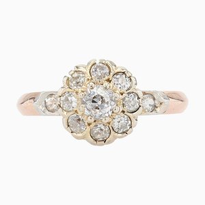 Antique French Daisy Ring in 18K Rose Gold with Diamonds
