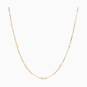 Modern Cultured Pearls Stick Mesh Necklace in 18 Karat Yellow Gold