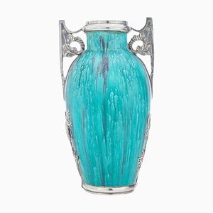 French Ceramic Vase in Art Nouveau Silver Frame